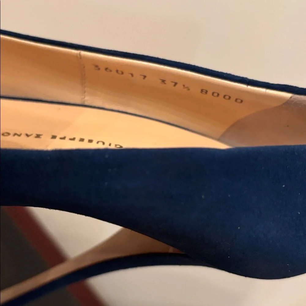 Giuseppe Zanotti Suede Leather Blue Stiletto Liza 90 Open Toe Platform Pump 7.5